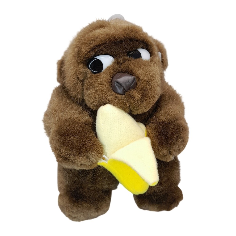 Vintage Embrace Brown Gorilla Plush Monkey Holding Banana Stuffed Animal 5.5"